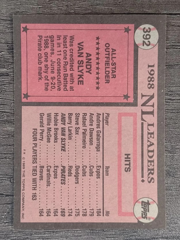 1989 Topps #392 Andy Van Slyke AS