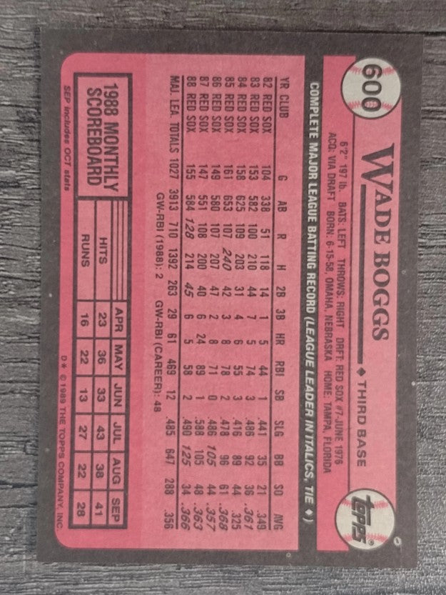 1989 Topps #600 Wade Boggs