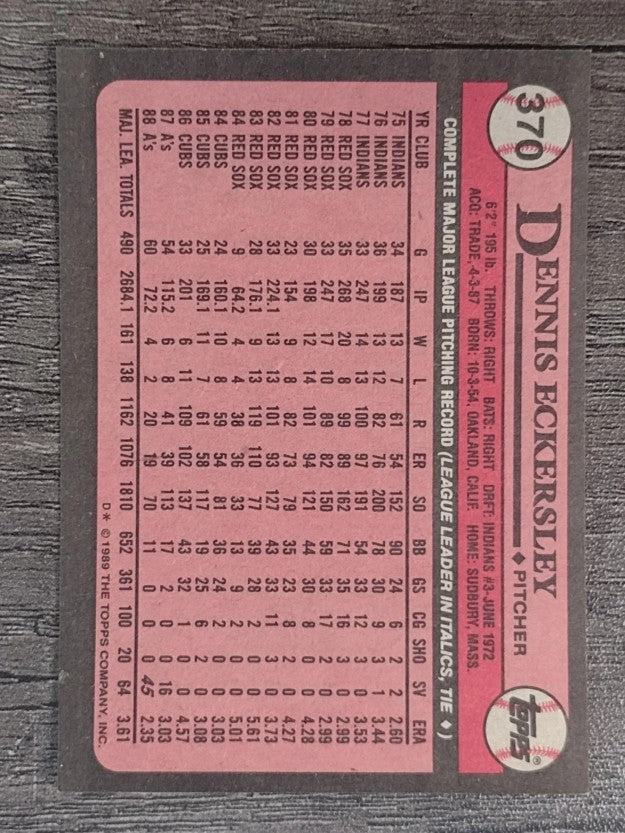 1989 Topps #370 Dennis Eckersley