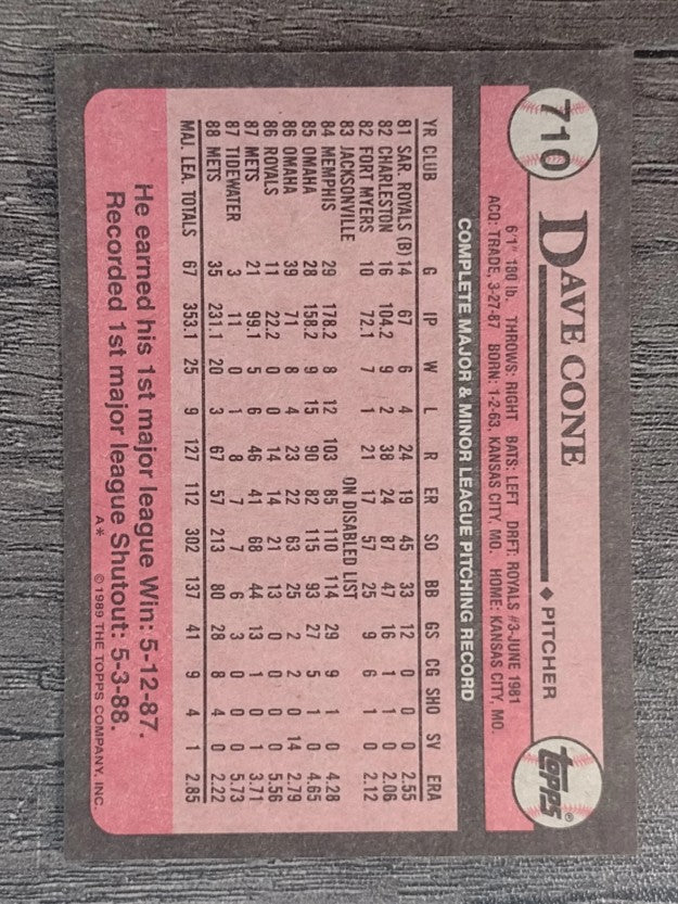 1989 Topps #710 David Cone