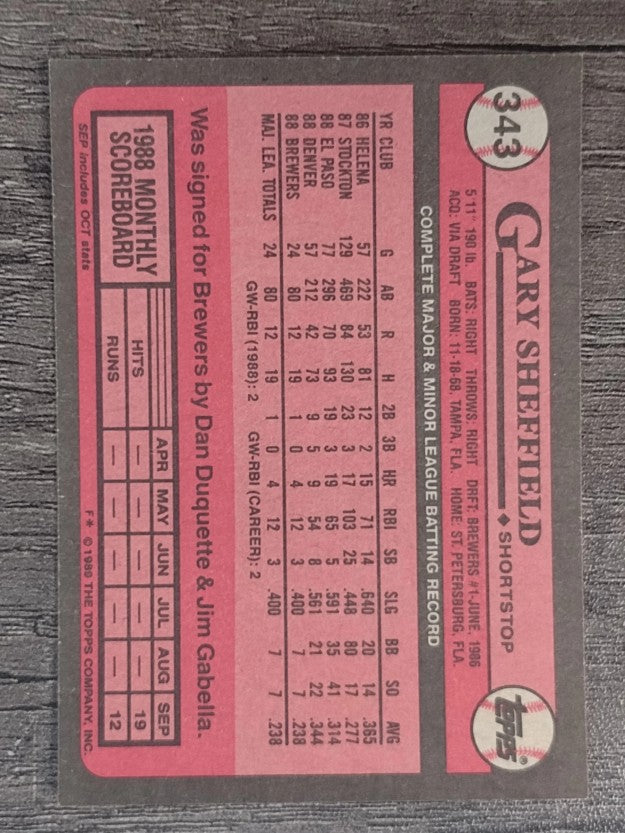 1989 Topps #343 Gary Sheffield FS RC