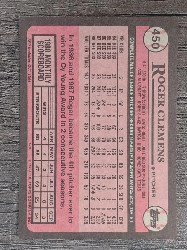 1989 Topps #450 Roger Clemens
