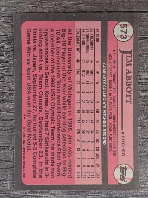 1989 Topps #573 Jim Abbott FDP RC
