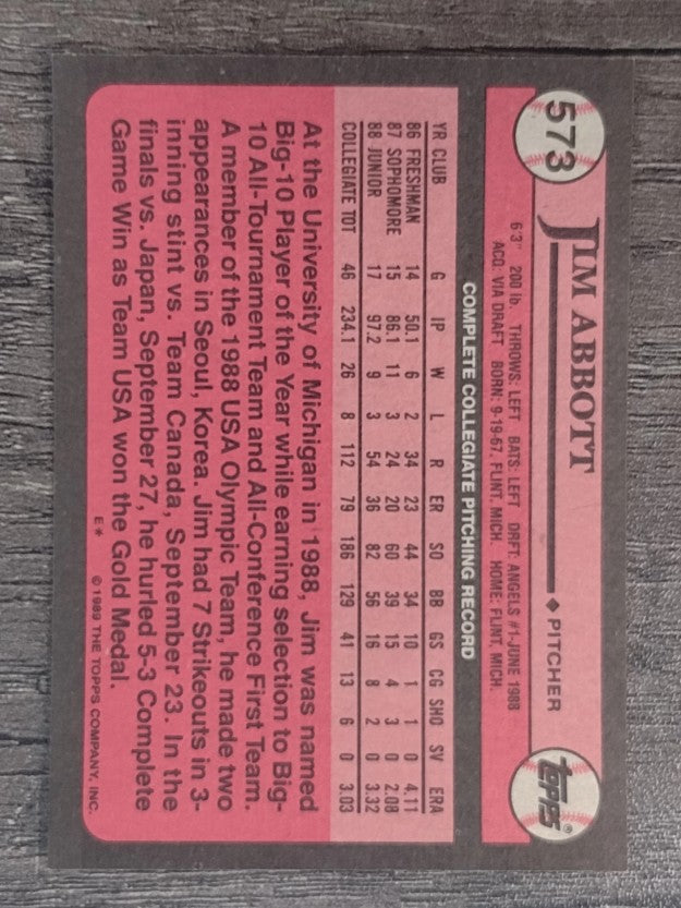 1989 Topps #573 Jim Abbott FDP RC