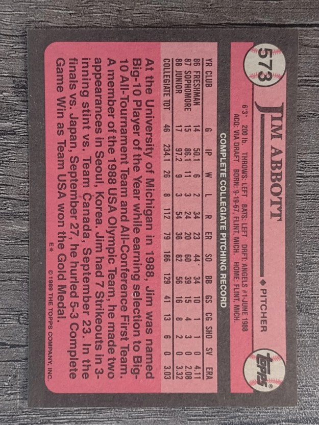 1989 Topps #573 Jim Abbott FDP RC