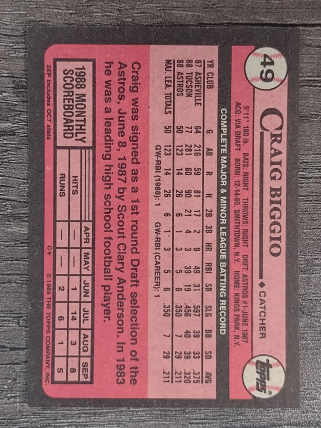 1989 Topps #49 Craig Biggio RC