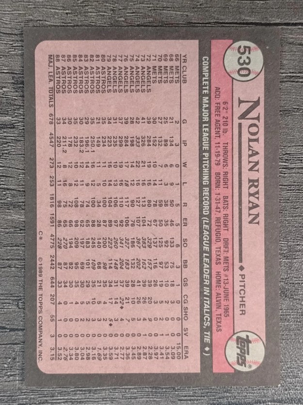 1989 Topps #530 Nolan Ryan