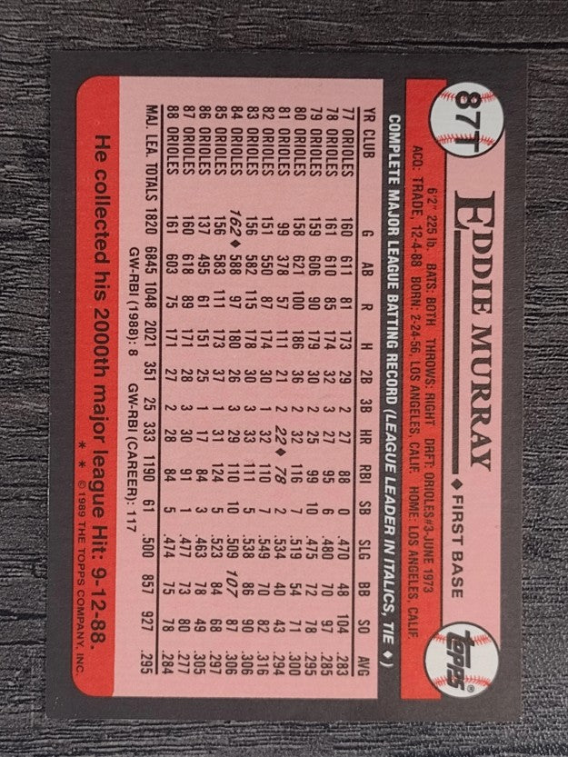 1989 Topps Traded #87T Eddie Murray