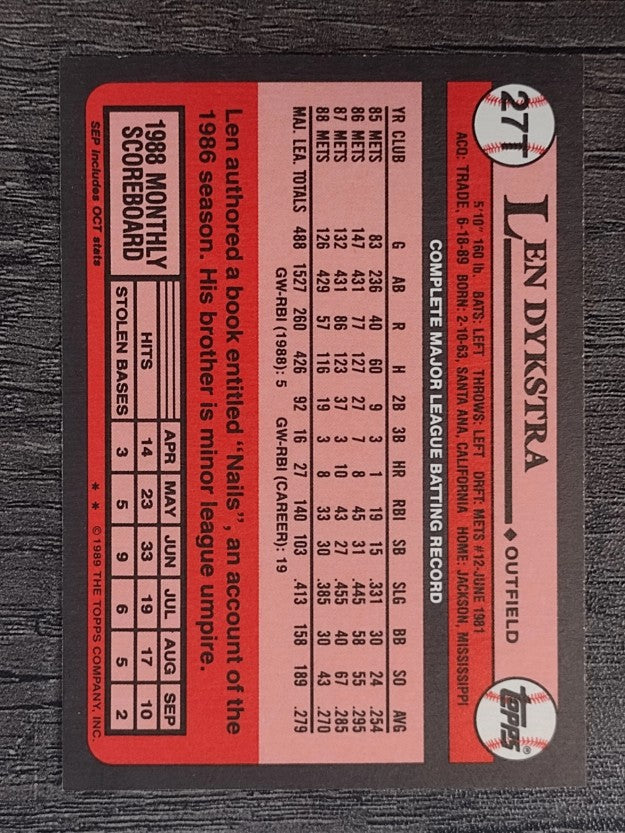 1989 Topps Traded #27T Len Dykstra