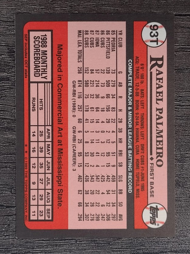 1989 Topps Traded #93T Rafael Palmeiro