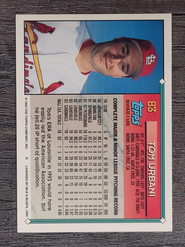 1994 Topps #83 Tom Urbani