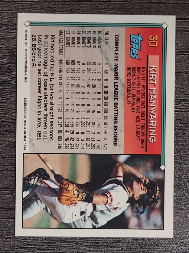 1994 Topps #30 Kirt Manwaring