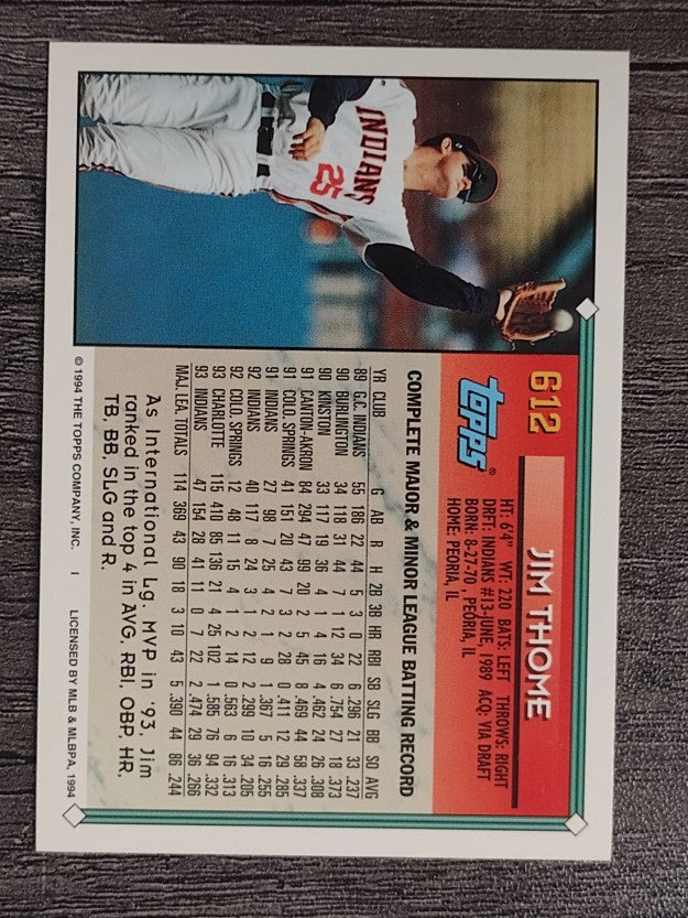 1994 Topps #612 Jim Thome