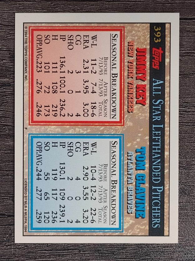 1994 Topps #393 Jimmy Key/Tom Glavine AS
