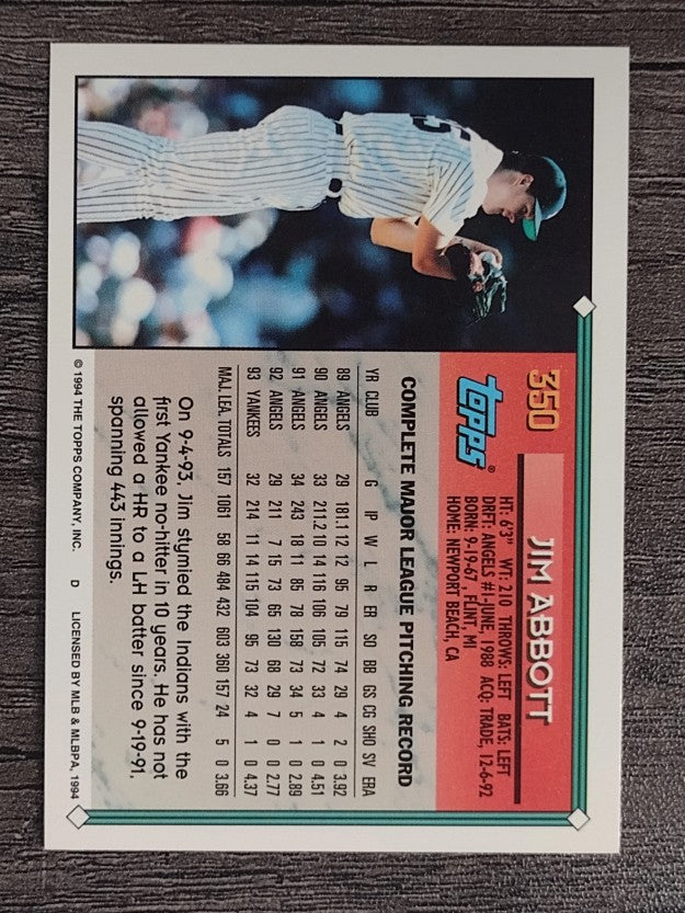1994 Topps #350 Jim Abbott