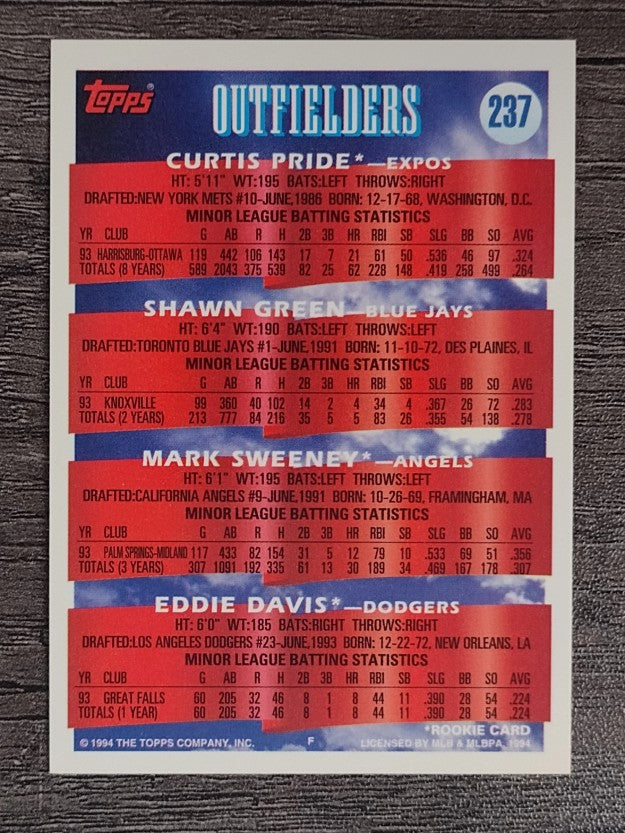 1994 Topps #237 Curtis Pride RC/Shawn Green/Mark Sweeney RC