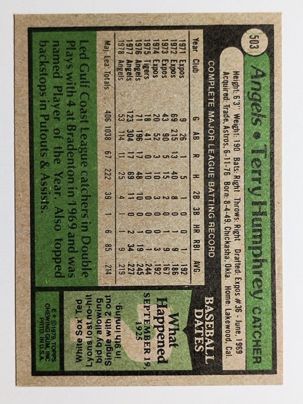 1979 Topps #503 Terry Humphrey (EXMT)