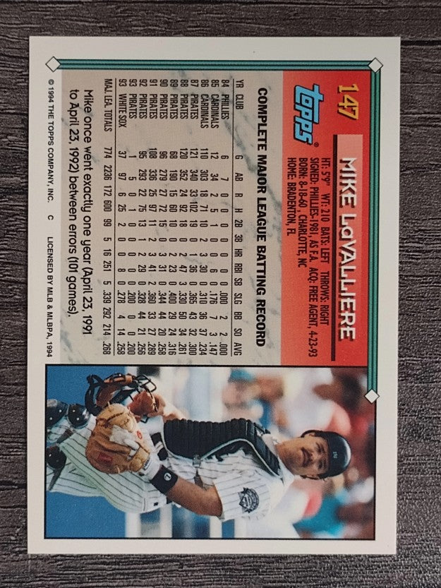 1994 Topps #147 Mike LaValliere