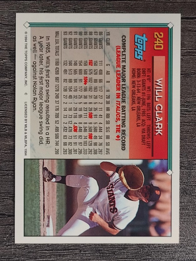 1994 Topps #240 Will Clark