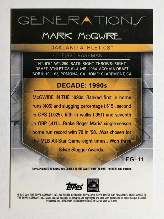 2015 Finest Generations #FG11 Mark McGwire