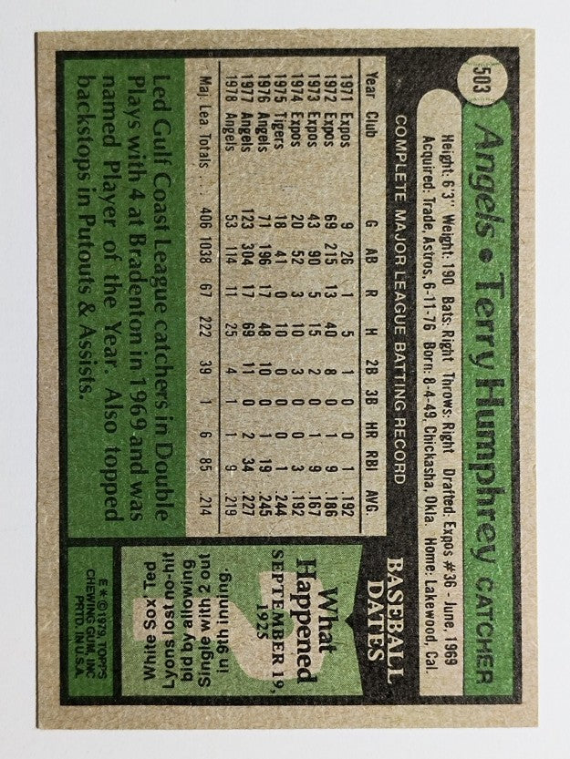 1979 Topps #503 Terry Humphrey (EXMT)