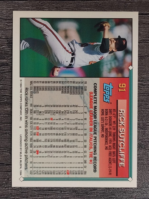 1994 Topps #91 Rick Sutcliffe