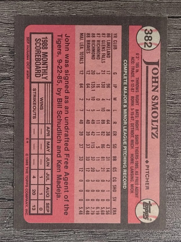 1989 Topps #382 John Smoltz RC