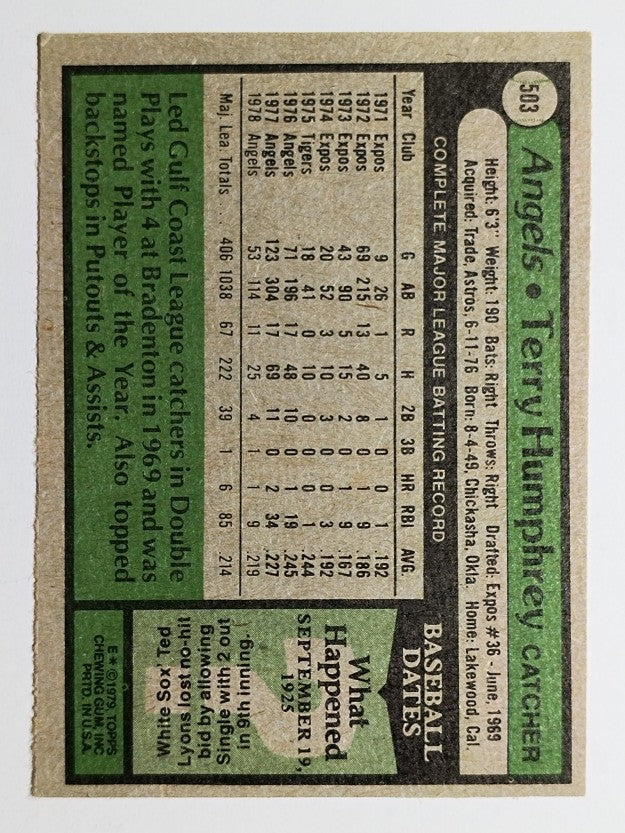 1979 Topps #503 Terry Humphrey (EX)