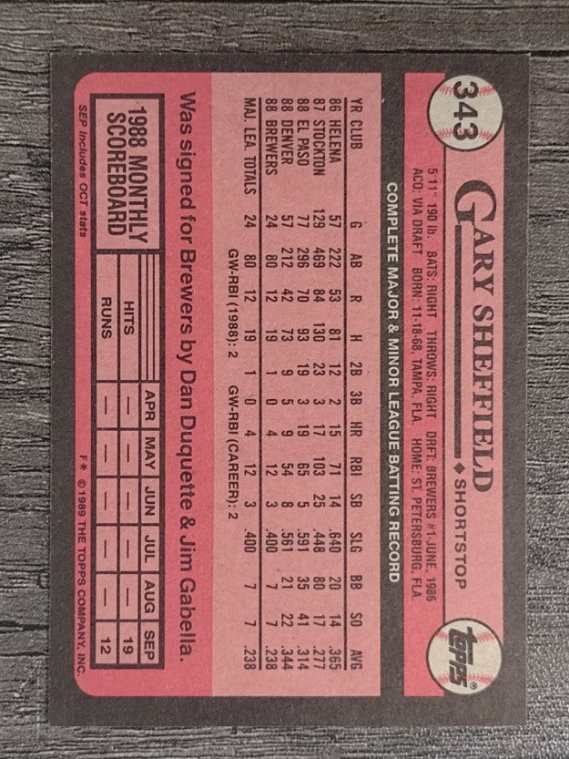 1989 Topps #343 Gary Sheffield FS RC