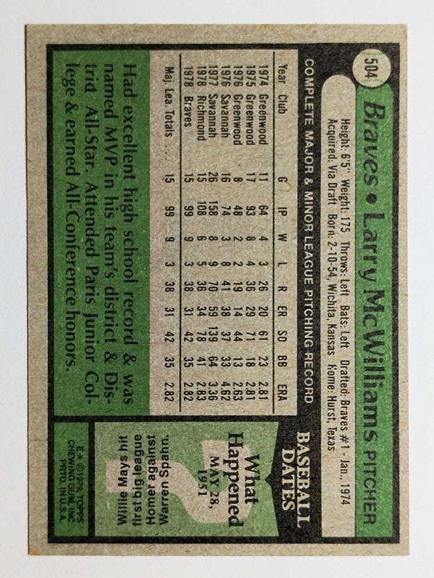 1979 Topps #504 Larry McWilliams RC (EX)