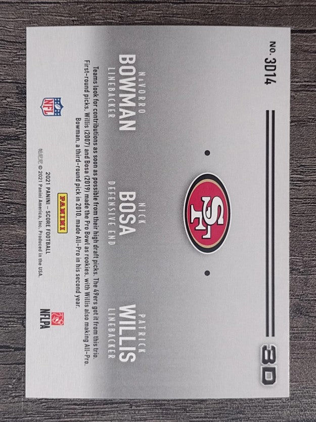 2021 Score 3D #14 Navorro Bowman/Nick Bosa/Patrick Willis