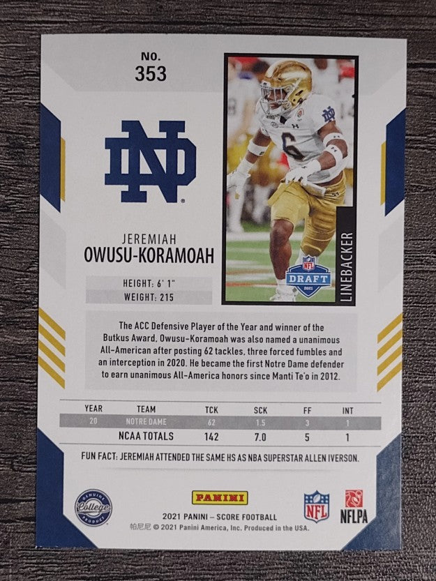 2021 Score #353 Jeremiah Owusu-Koramoah RC
