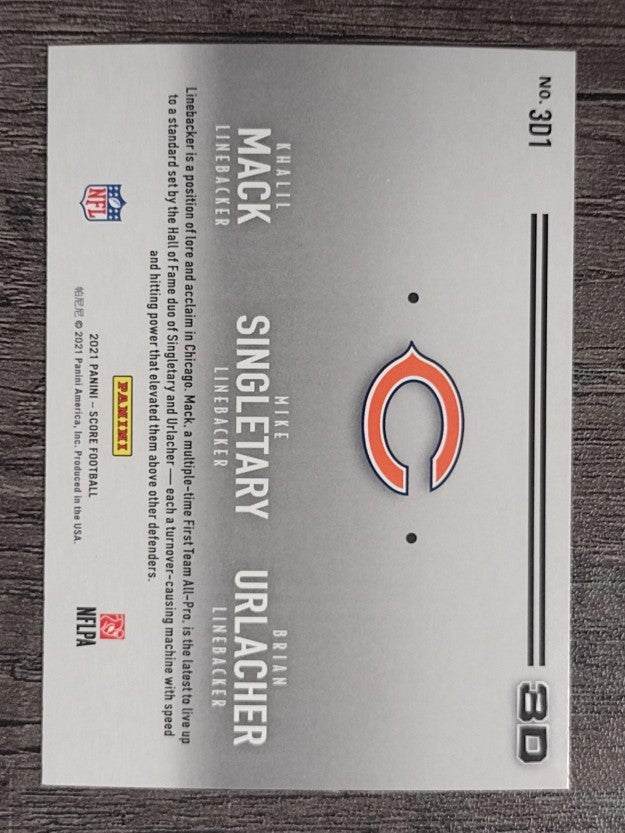 2021 Score 3D #1 Brian Urlacher/Khalil Mack/Mike Singletary