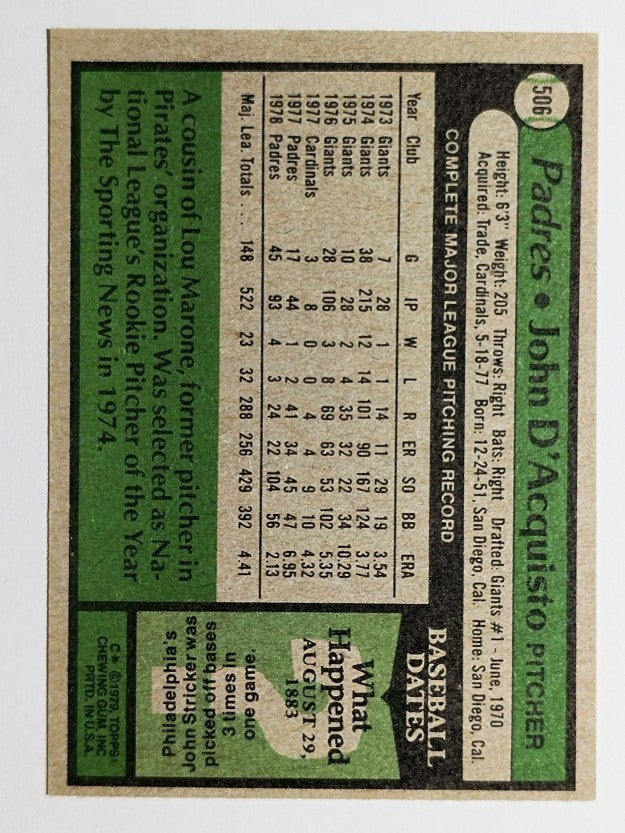 1979 Topps #506 John D'Acquisto (NM)