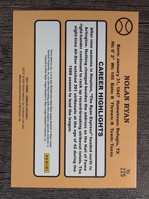 2021 Donruss #225 Nolan Ryan RETRO