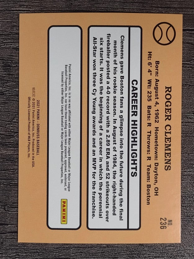 2021 Donruss #236 Roger Clemens RETRO