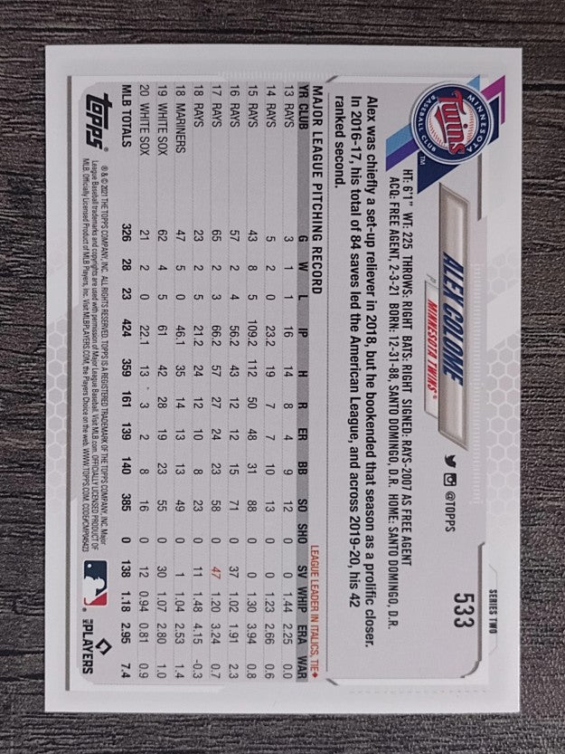 2021 Topps #533 Alex Colome