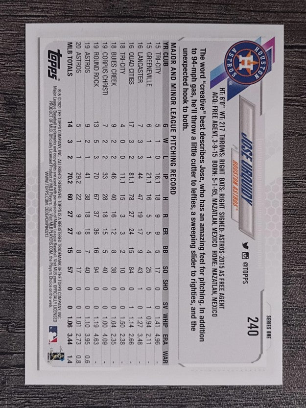 2021 Topps #240 Jose Urquidy FS