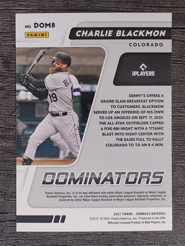 2021 Donruss Dominators Vector #8 Charlie Blackmon