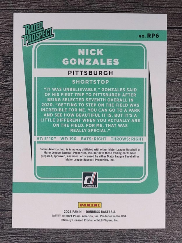 2021 Donruss Rated Prospects Vector #6 Nick Gonzales
