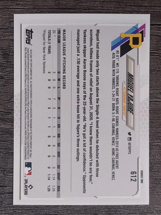 2021 Topps #612 Miguel Yajure RC