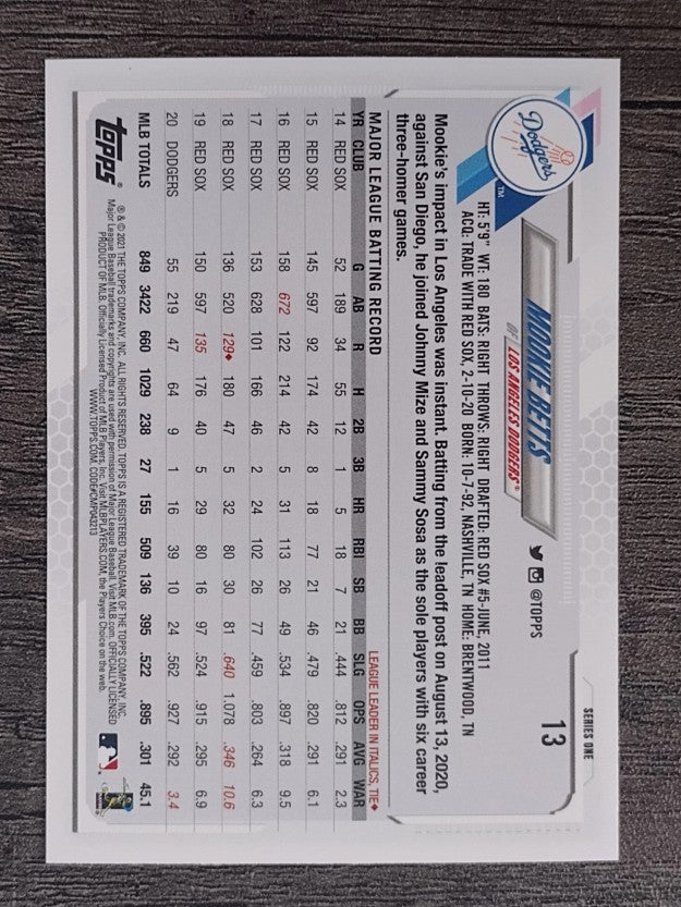 2021 Topps #13 Mookie Betts