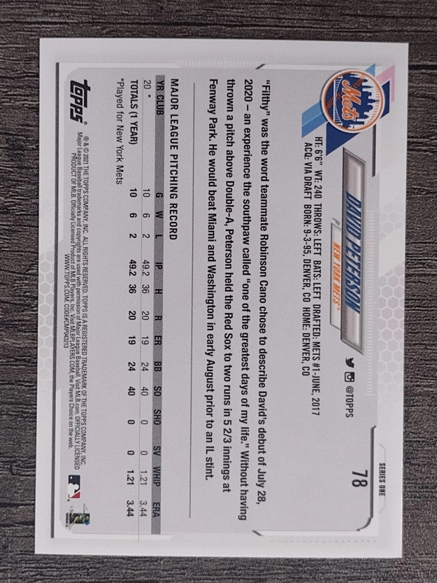 2021 Topps #78 David Peterson RC