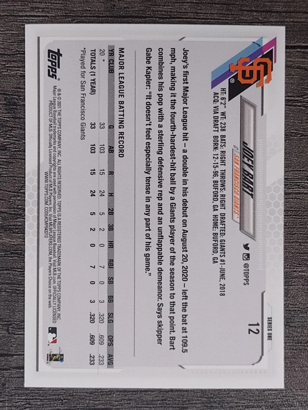 2021 Topps #12 Joey Bart RC