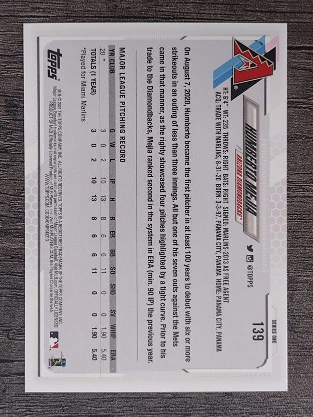 2021 Topps #139 Humberto Mejia RC