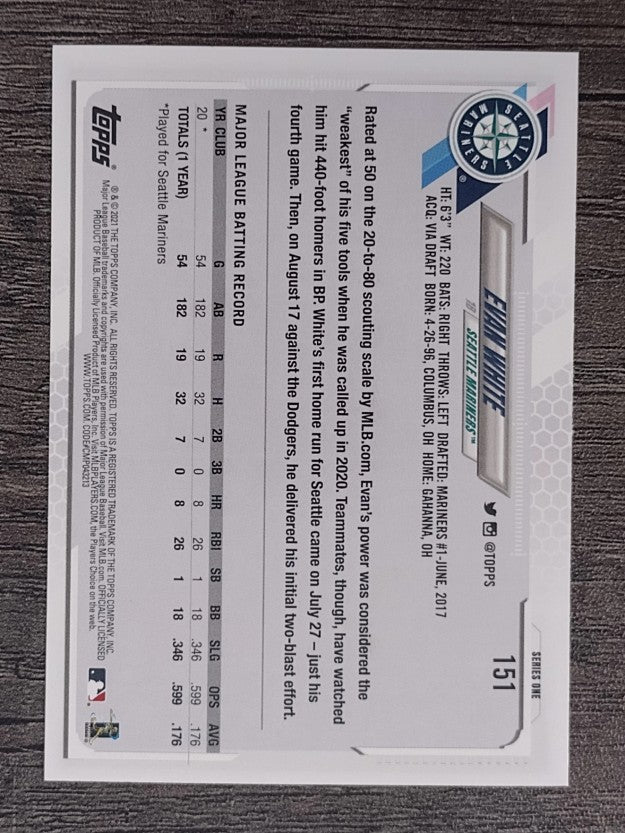 2021 Topps #151 Evan White RC
