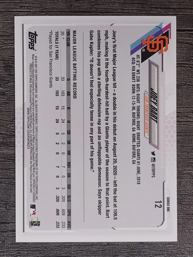 2021 Topps #12 Joey Bart RC