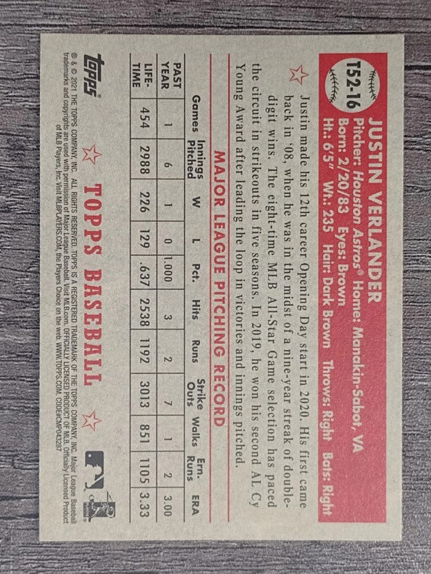 2021 Topps '52 Topps Redux #T5216 Justin Verlander