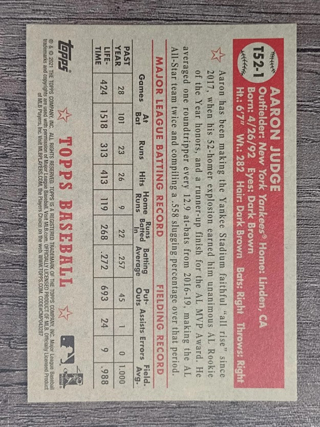 2021 Topps '52 Topps Redux #T521 Aaron Judge