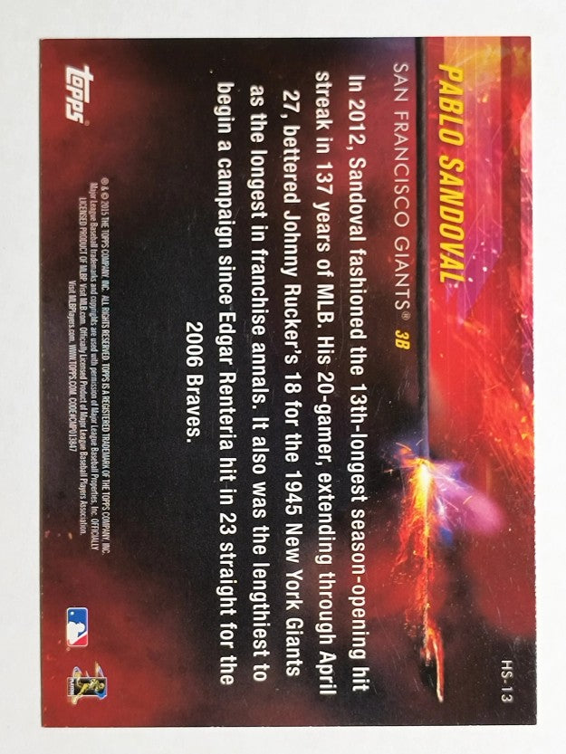 2015 Topps Hot Streak #HS13 Pablo Sandoval